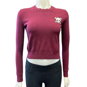 Artizia Sunday Best  Wool Blend Burgundy Skull Knit Sweater Size XS